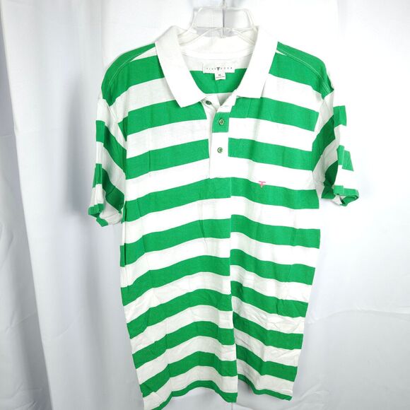 NWOT Five Four Club Mens XL Green White Striped Short Sleeve Polo Shirt - Picture 1 of 7